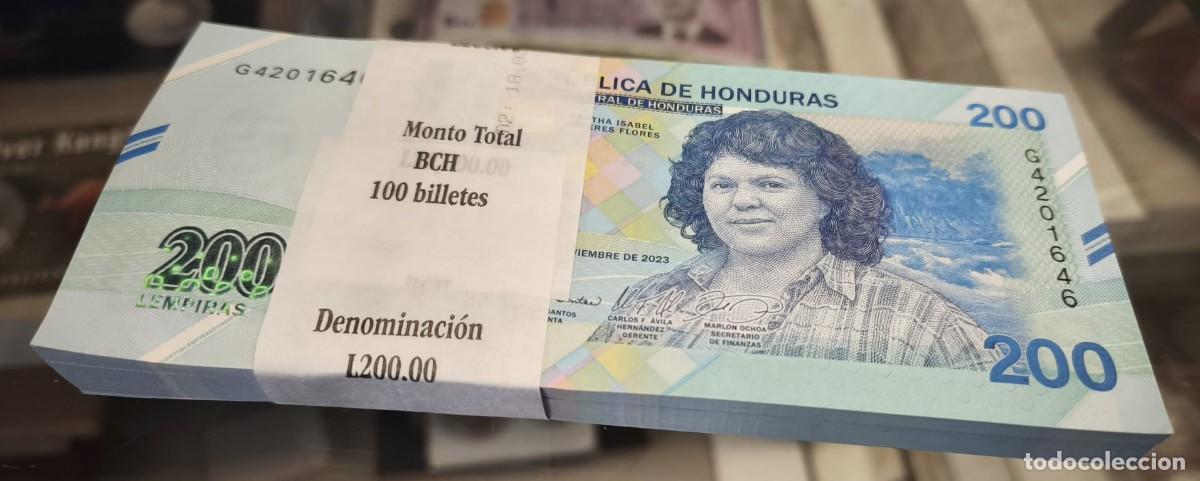 Billetes extranjeros: Honduras Taco 100 billetes 200 Lempiras Bertha Isabel C&aacute;ceres 2023 (2026) Pick 114 Nuevo Sc Unc