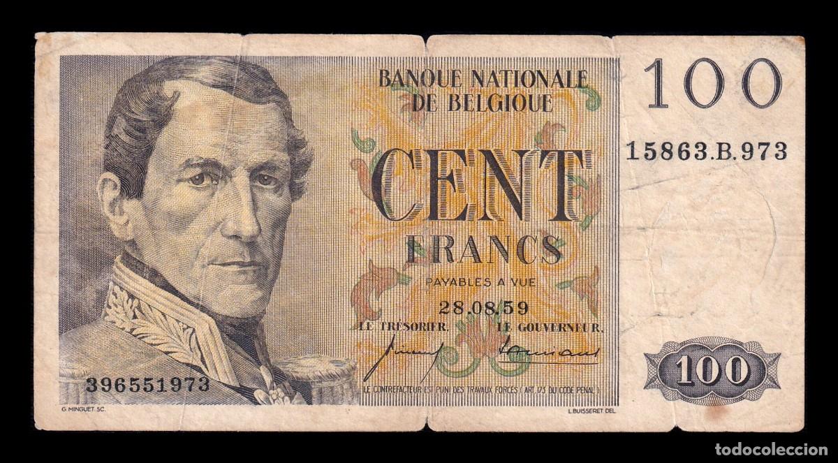 Billetes extranjeros: B&eacute;lgica 100 Francos Leopoldo I 1959 Pick 129c Bc/Mbc F/Vf