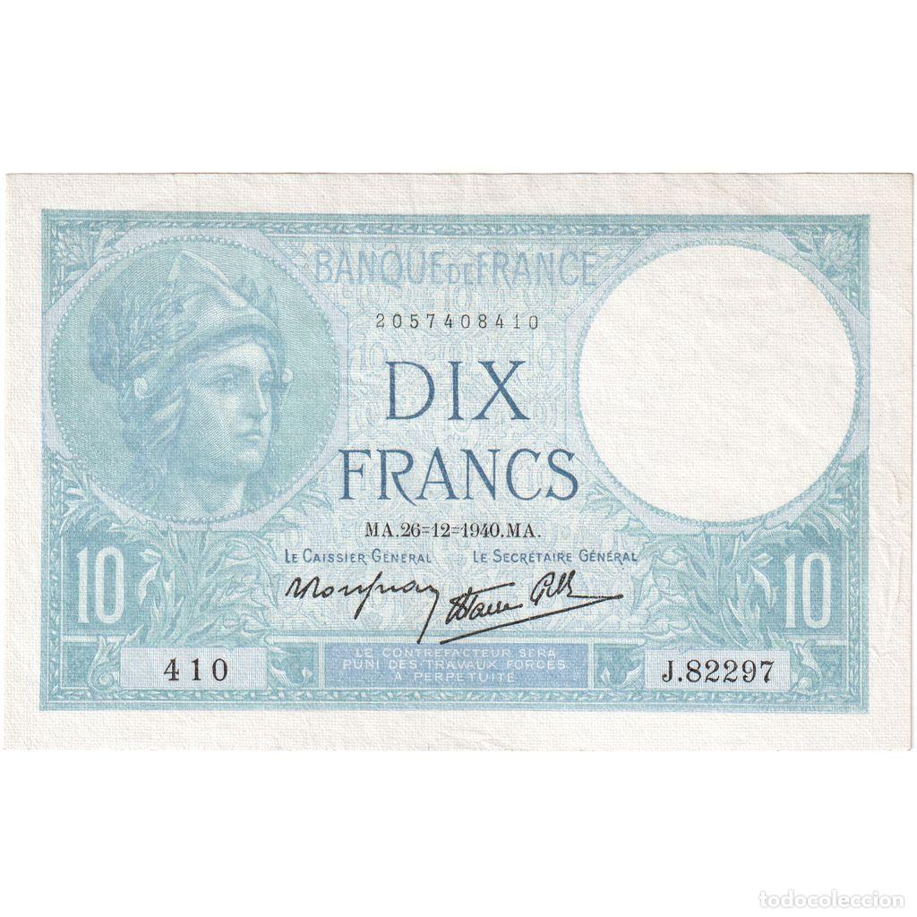 Billetes extranjeros: [#337004] Francia, 10 Francs, Minerve, 1940-12-26, J.82297, MBC