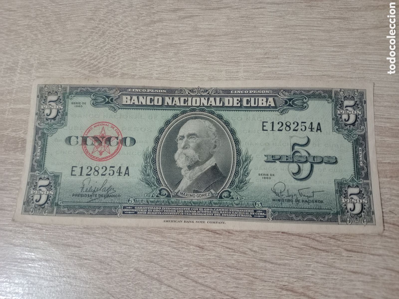 Billetes extranjeros: Cuba 5 Pesos M&aacute;ximo G&oacute;mez 1960