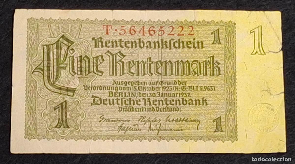 Billetes extranjeros: 1 Rentenmark de 1937 emitido por la Deutsche Rentenbank, Alemania