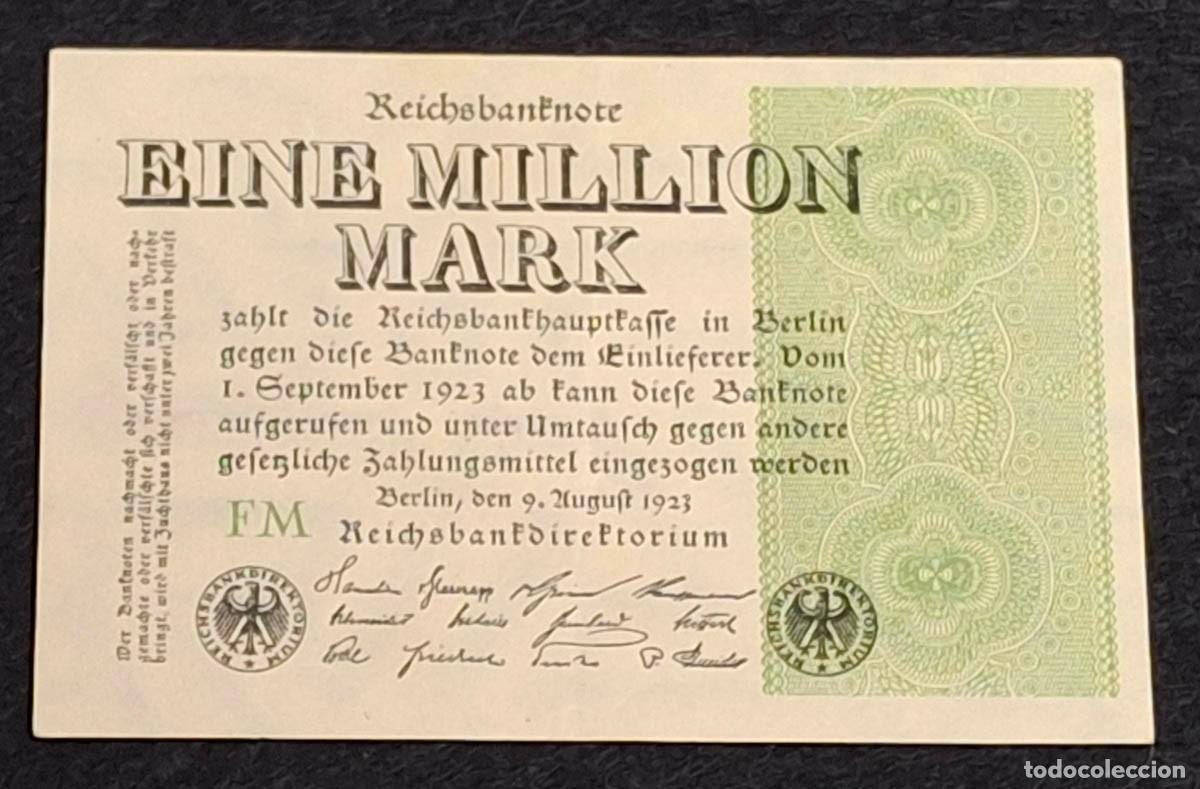 Billetes extranjeros: 1 mill&oacute;n de marcos (Reichsbanknote) emitido por Alemania el 9 de agosto de 1923