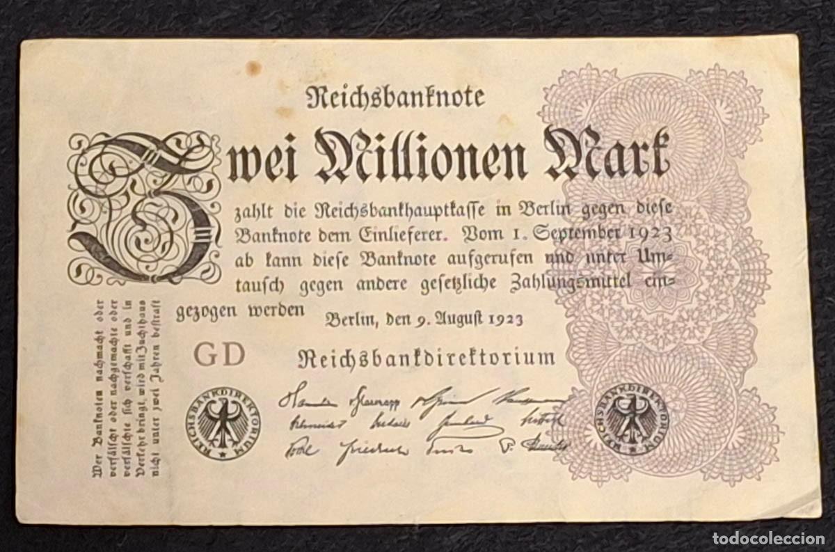Billetes extranjeros: 2 millones de marcos (Zwei Millionen Mark) emitido por Alemania en 1923