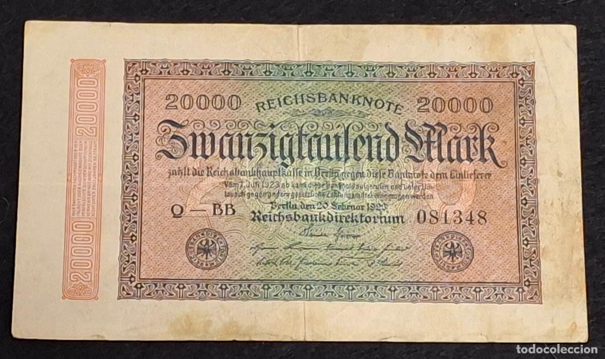 Billetes extranjeros: 20000 marcos alemanes (Reichsbanknote) emitido el 20 de febrero de 1923