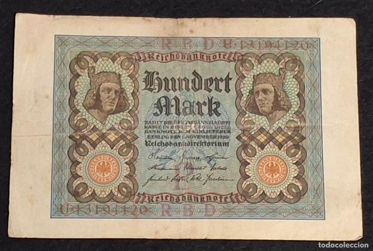 Billetes extranjeros: 100 Mark de la Reichsbanknote alemana, emitido el 1 de noviembre de 1920
