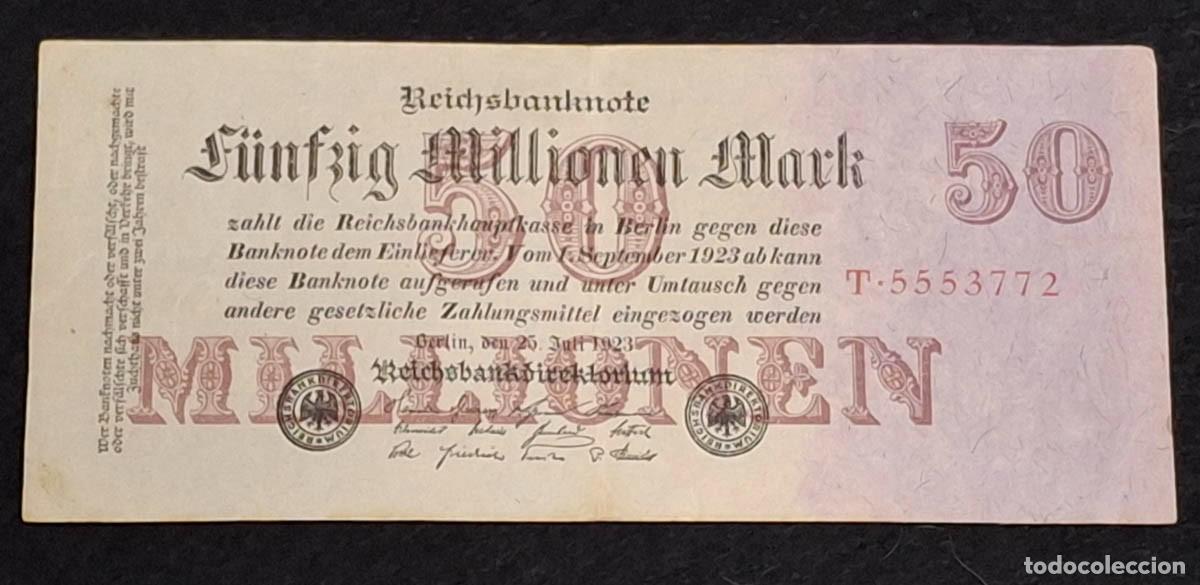 Billetes extranjeros: 20 millones de marcos (\(Zwanzig\ Millionen\ Mark\)) emitido por el Reichsbank en Alemania en 1923