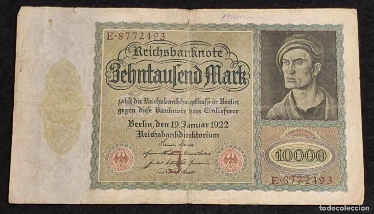 Billetes extranjeros: 10000 Marcos (Reichsbanknote) emitido por Alemania en 1922