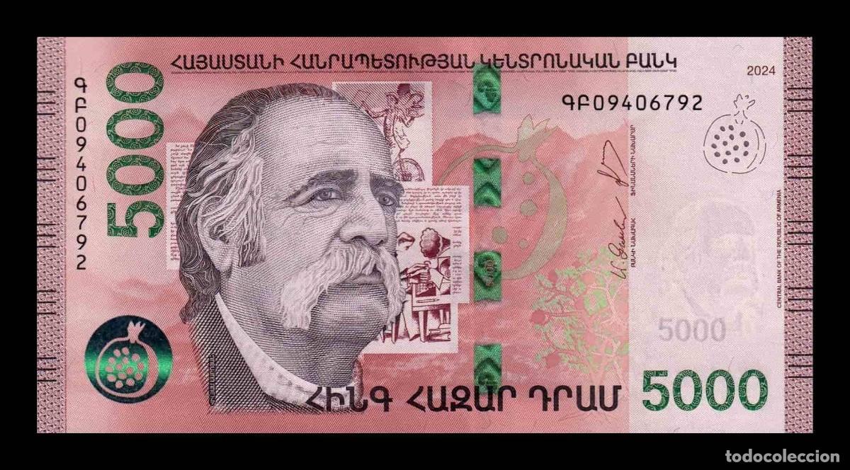 Billetes extranjeros: Armenia 5000 Dram William Saroyan 2024 Pick 63b Sc Unc