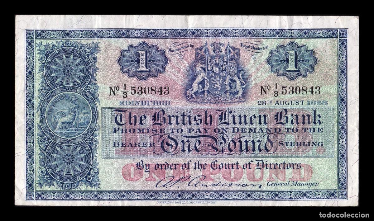 Billetes extranjeros: Escocia British Linen Bank 1 Libra 1958 Pick 157d Mbc Vf