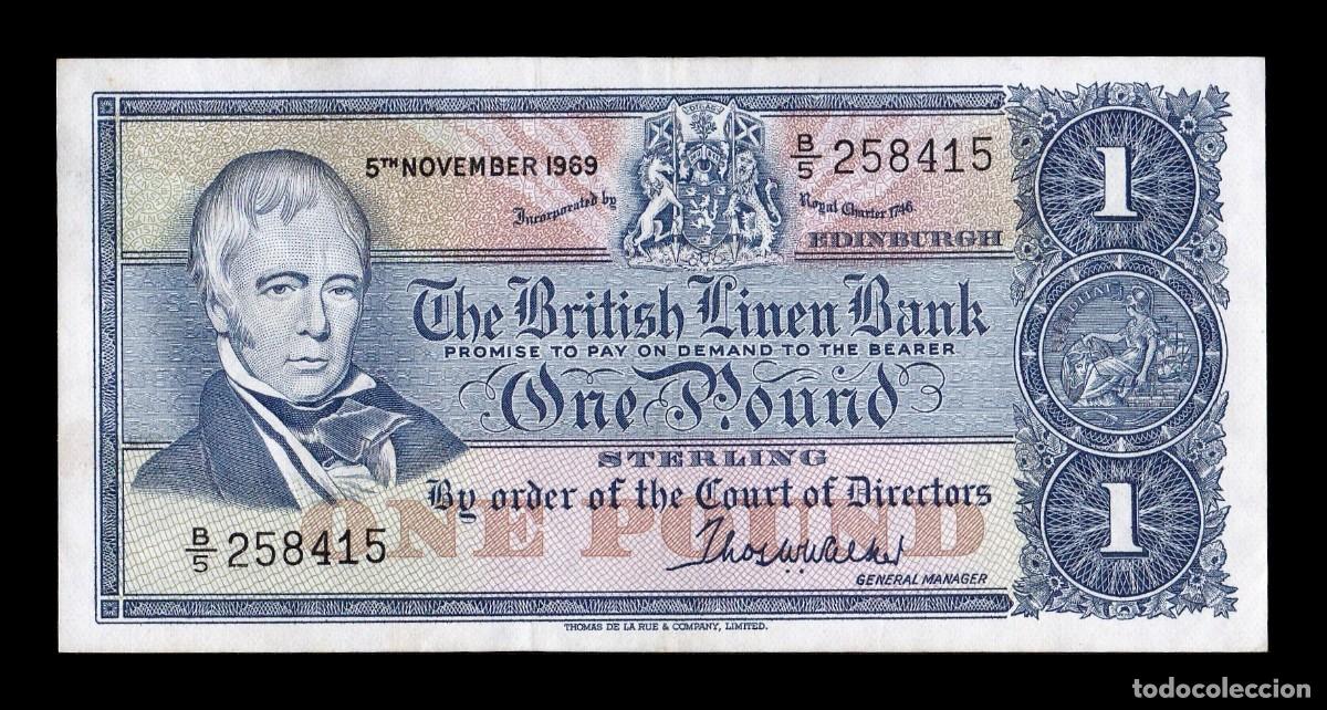 Billetes extranjeros: Escocia British Linen Bank 1 Libra Walter Scott 1969 Pick 169a Ebc/+ Xf/+