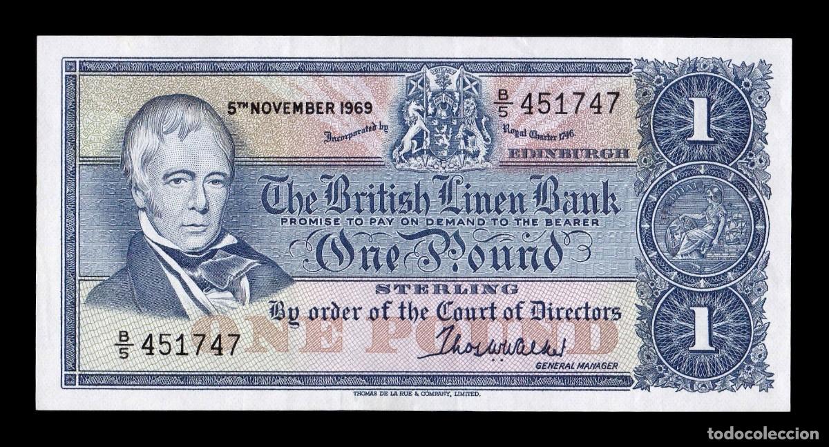 Billetes extranjeros: Escocia British Linen Bank 1 Libra Walter Scott 1969 Pick 169a Ebc/+ Xf/+