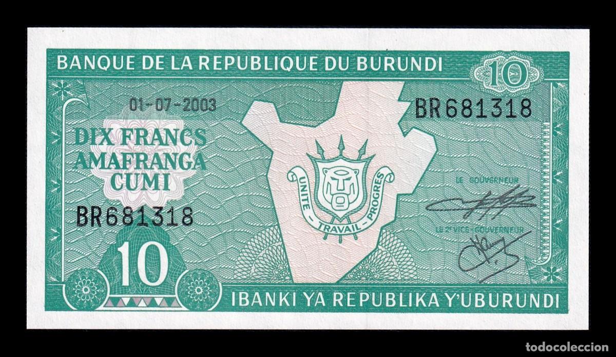 Billetes extranjeros: Burundi 10 Francos 2003 Pick 33d Sc Unc
