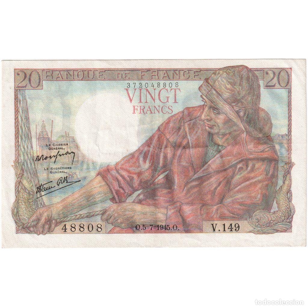Billetes extranjeros: [#337014] Francia, 20 Francs, P&ecirc;cheur, 1945-07-05, V.149, MBC