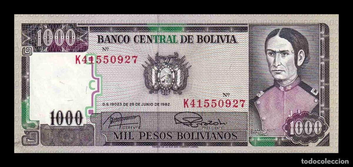 Billetes extranjeros: Bolivia 1000 Pesos Bolivianos Juana Azurduy 1982 Pick 167a(2) Sc Unc