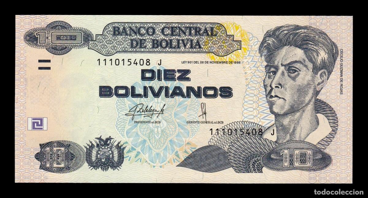 Billetes extranjeros: Bolivia 10 Bolivianos Cecilio Guzman de Rojas L. 1986 Pick 243b Serie J Sc Unc