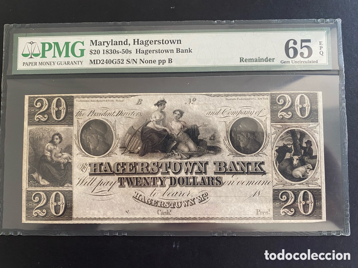 Internationale Banknoten: ESTADOS UNIDOS * MARYLAND BILLETE 20 DOLLARS 1830-50 * PMG-65 EPQ (IC-1902)