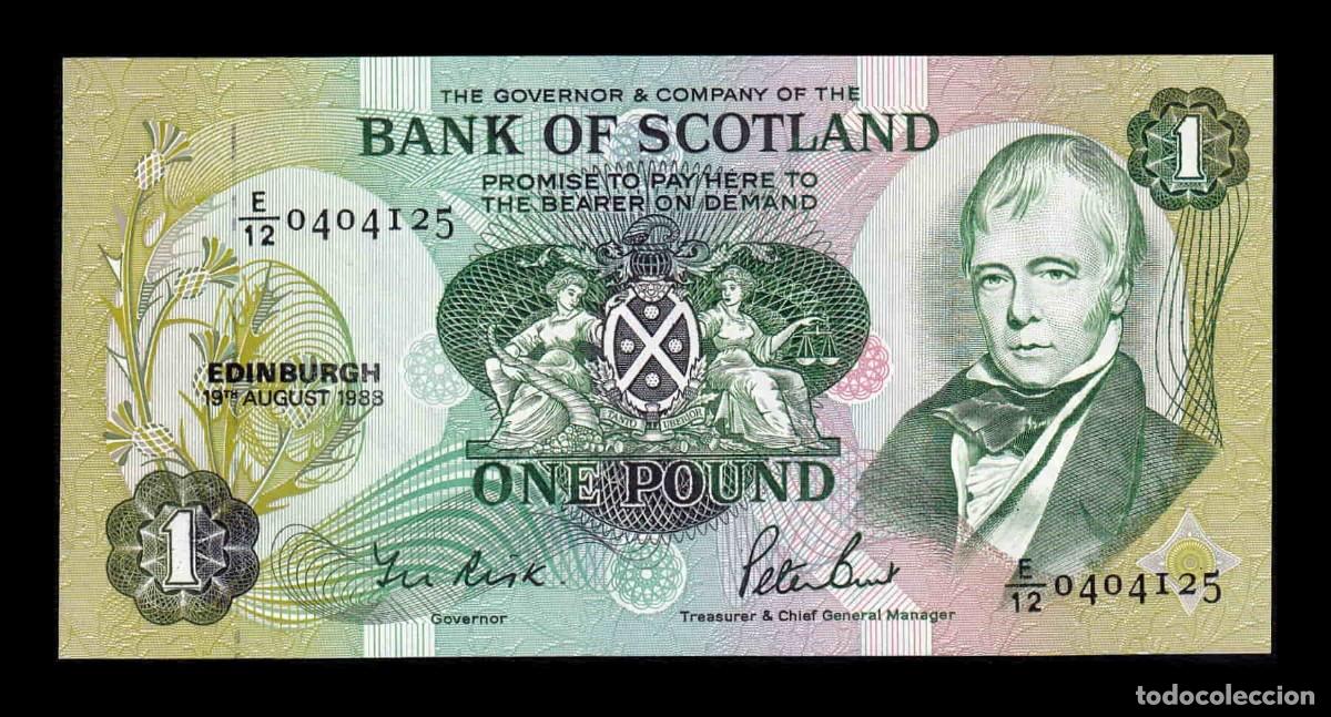 Internationale Banknoten: Escocia Bank of Scotland 1 Libra Walter Scott 1988 Pick 111g Sc Unc