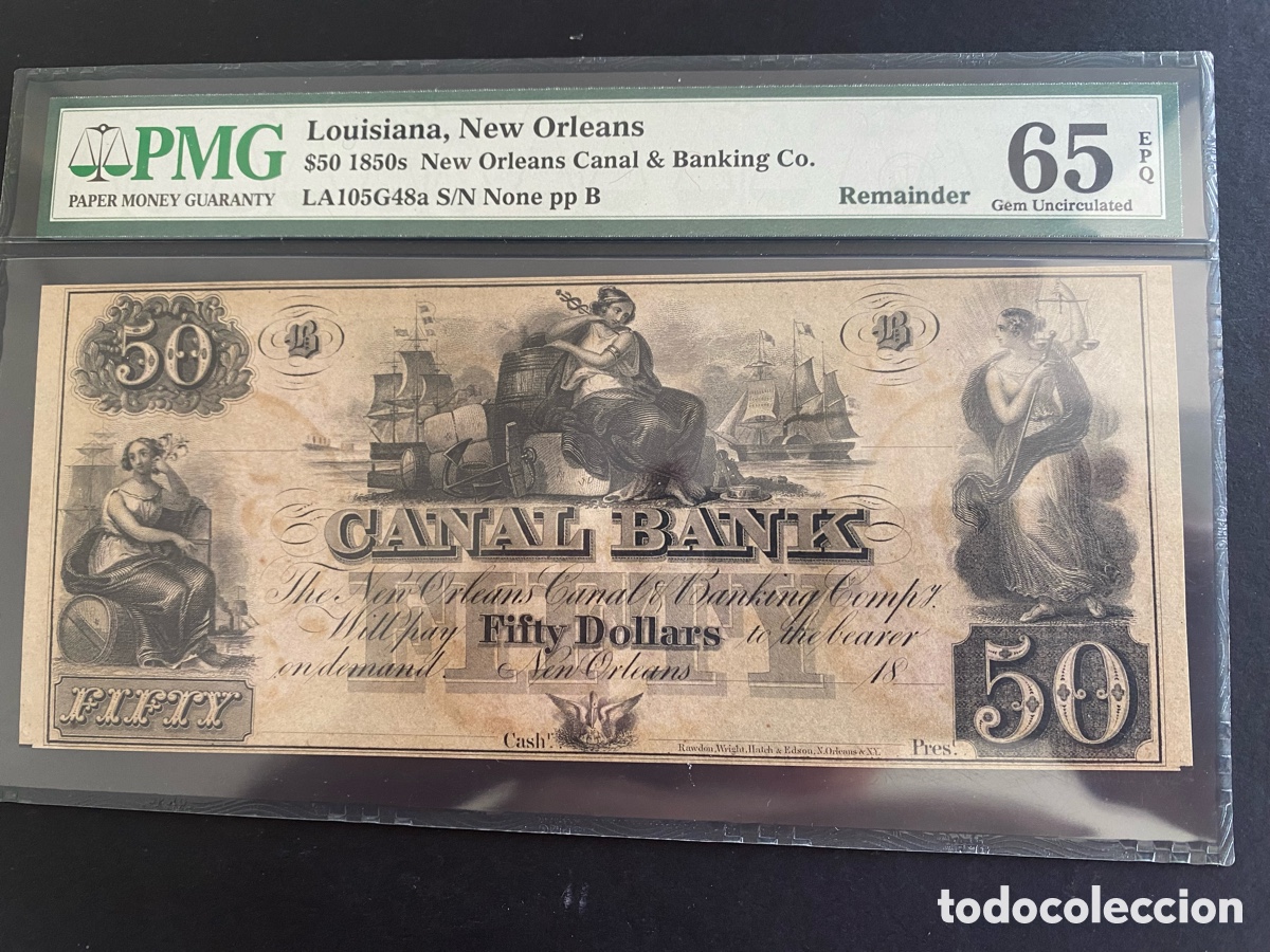 Internationale Banknoten: ESTADOS UNIDOS * LOUISIANA BILLETE 50 DOLLARS 1850 * PMG-65 EPQ (IC-1903)