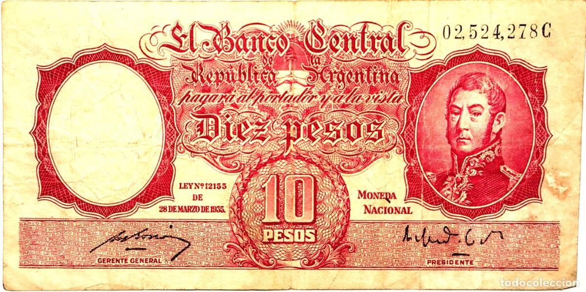 Billetes extranjeros: ARGENTINA (1951) - 10 PESOS MONEDA NACIONAL - LEYES N&deg; 12.962 Y 13.571 - 02.524.278 C - PICK#265b