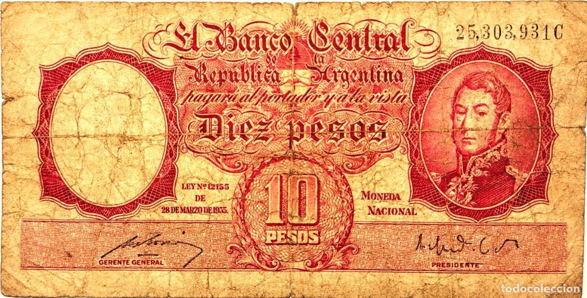 Billetes extranjeros: ARGENTINA (1952) - 10 PESOS MONEDA NACIONAL - LEYES N&deg; 12.962 Y 13.571 - 25.303.931 C - PICK#265b