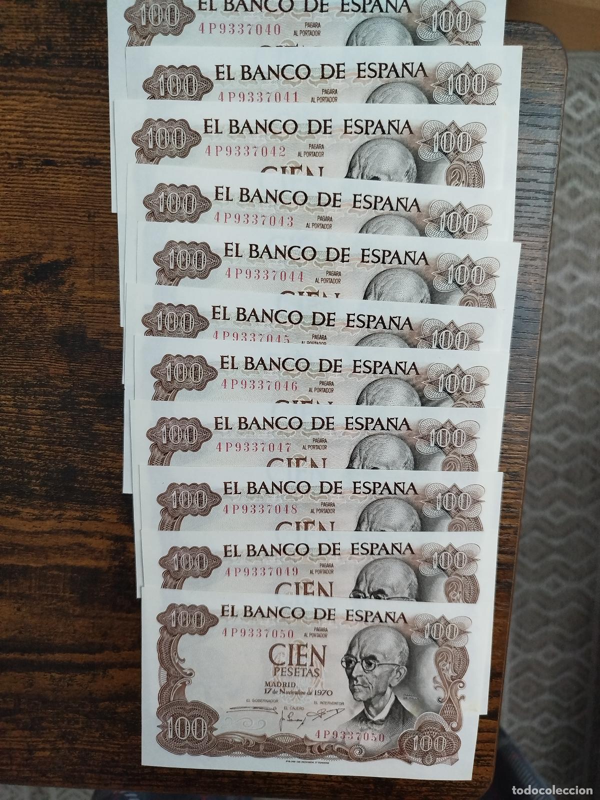 Billetes extranjeros: 11x Correlativos 100 pesetas 1970 billete SC