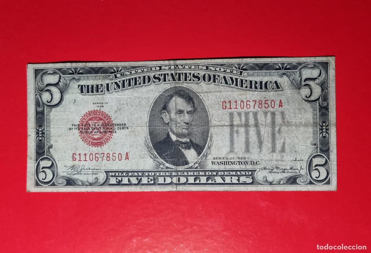 Billetes extranjeros: ESTADOS UNIDOS USA SELLO ROJO | SOLO ACEPTO PAYPAL| BILLETE $ 5 DOLARES 1928 LEER DESCRIPCION