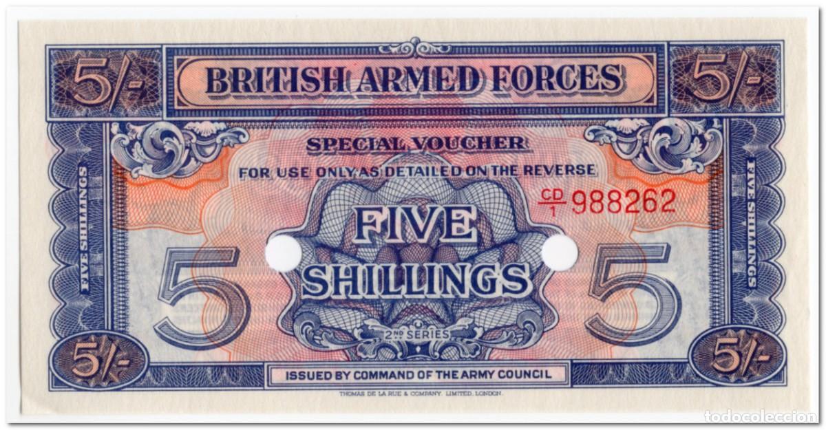 Billetes extranjeros: BRITISH ARMED FORCES,5 SHILLINGS,CANCELLED,1948,P.M20d,AU
