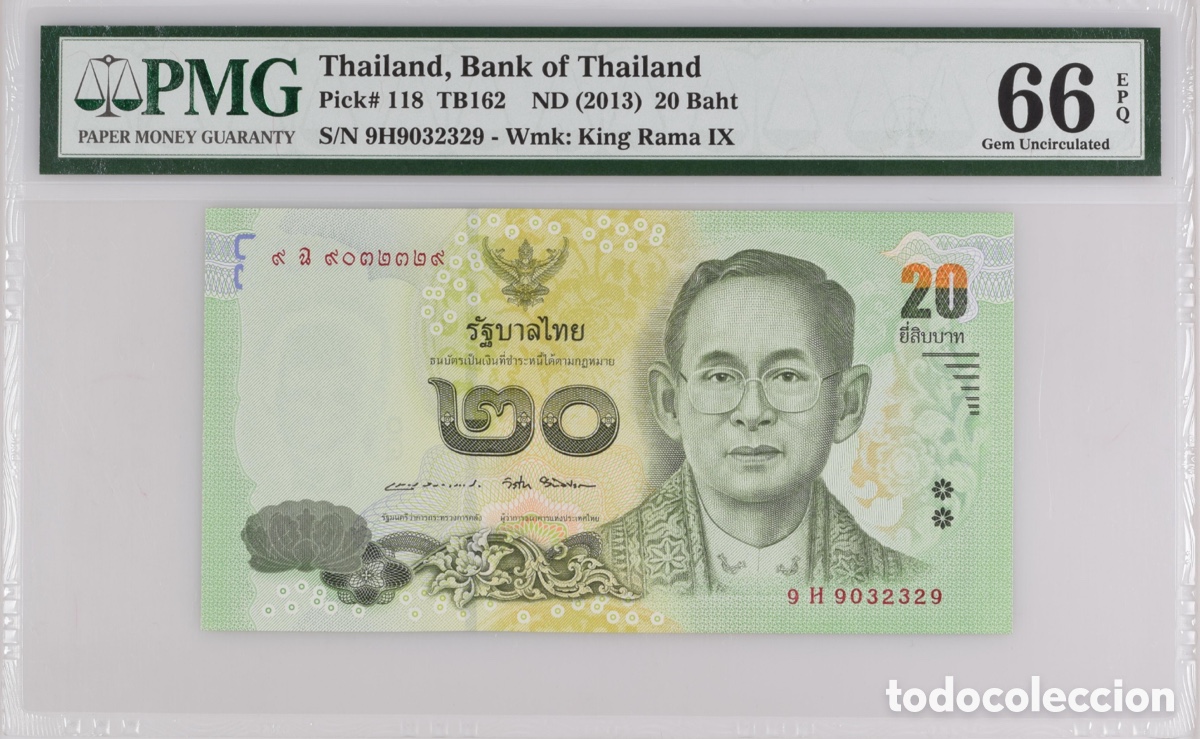 Billetes extranjeros: Billete Tailandia 20 Batt 2013 PMG 66