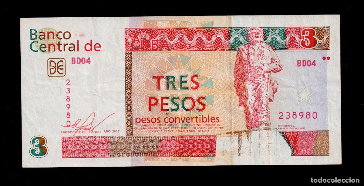 Billetes extranjeros: CUBA 3 PESOS CONVERTIBLES CUC 2016 XF/EBC- Pick.FX47c Serie 238980 Alfa BD-04
