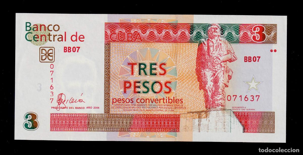 Billetes extranjeros: CUBA 3 PESOS CONVERTIBLES CUC 2006 UNC/SC- Pick.FX47a Serie 071637 Alfa BB-07