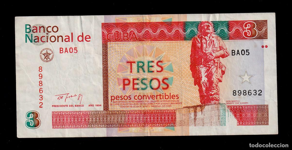 Billetes extranjeros: CUBA 3 PESOS CONVERTIBLES CUC 1994 VF/MBC+ Pick.FX38a Serie 898632 Alfa BA-05