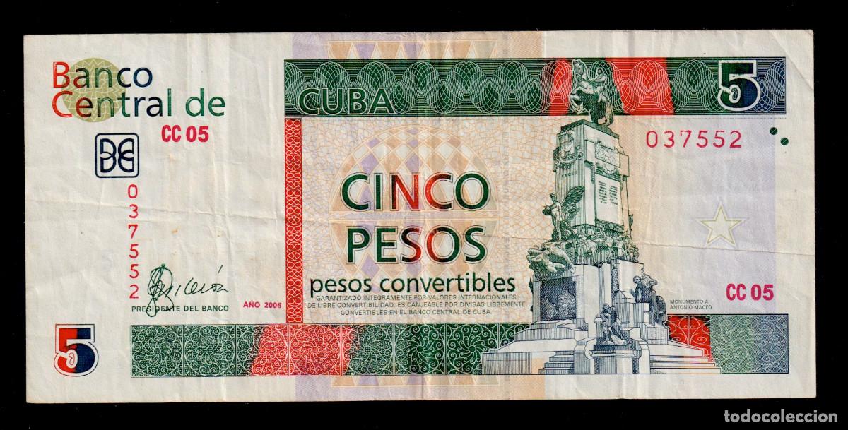 Billetes extranjeros: CUBA 5 PESOS CONVERTIBLES CUC 2006 VF/MBC+ Pick.FX48a Serie 037552 Alfa CC-05