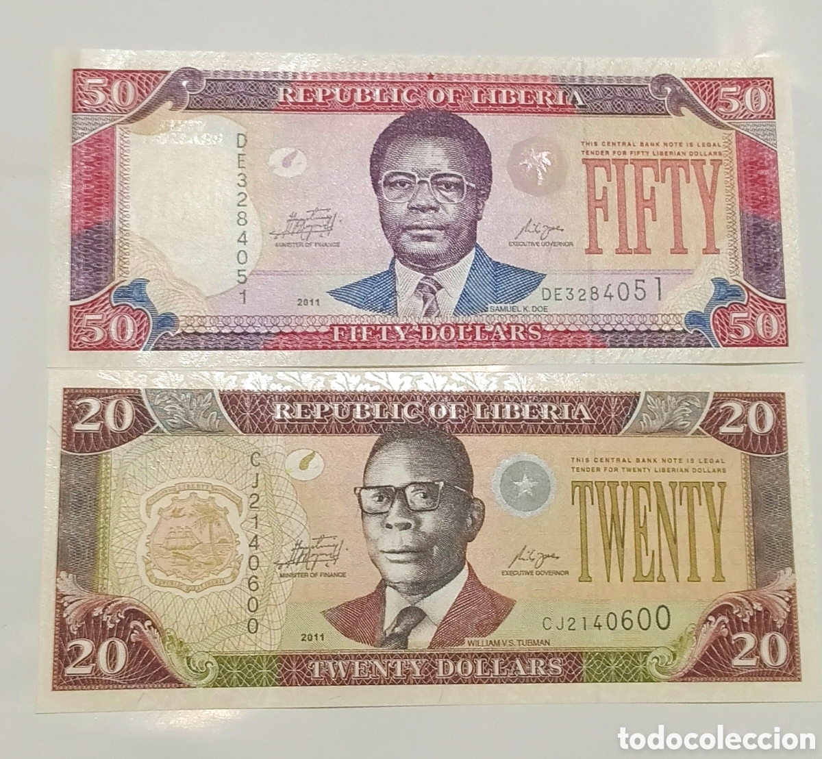 Billetes extranjeros: Set 2 billetes liberia originales % sin circular