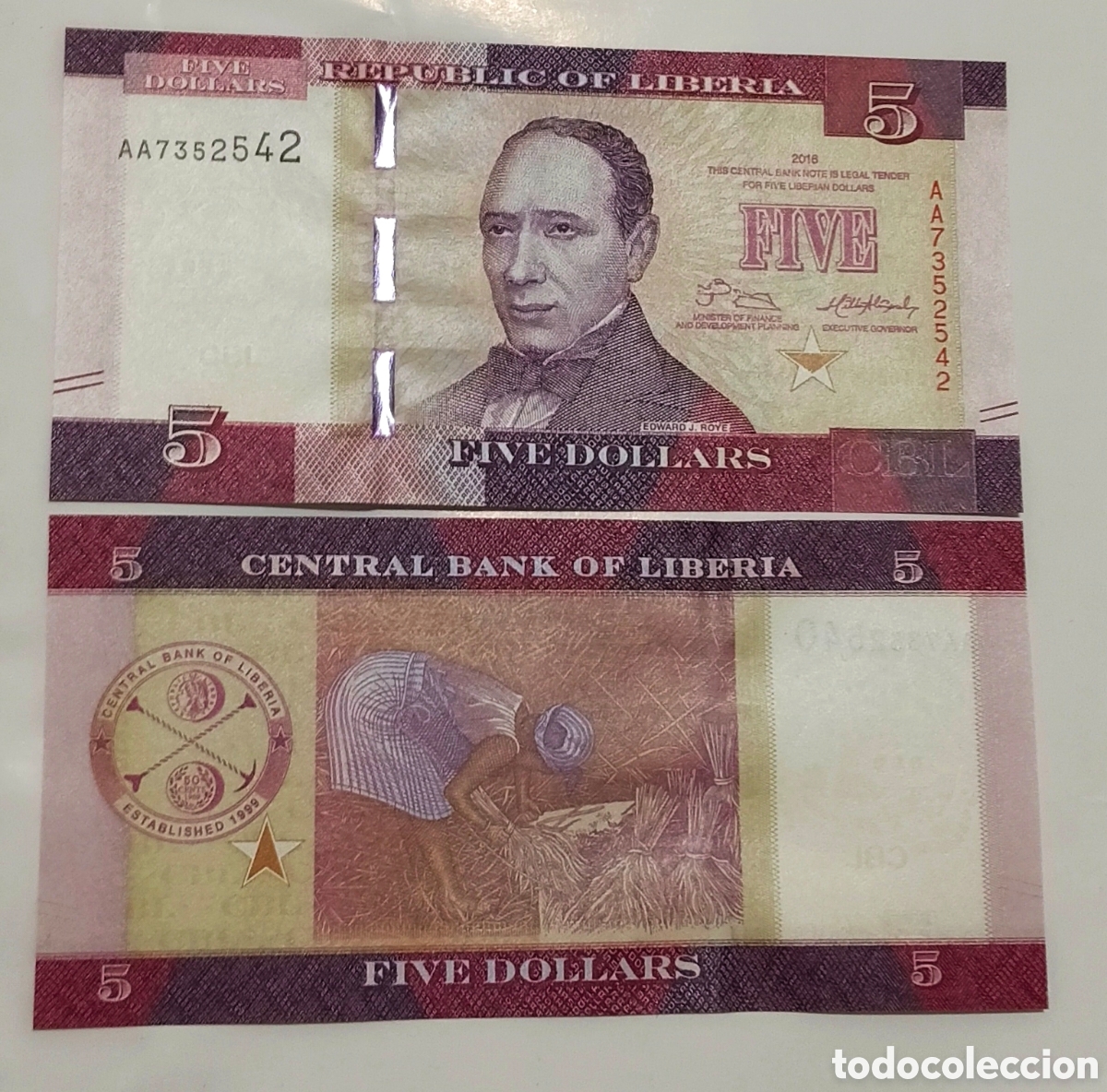 Billetes extranjeros: Billete Liberia original % sc