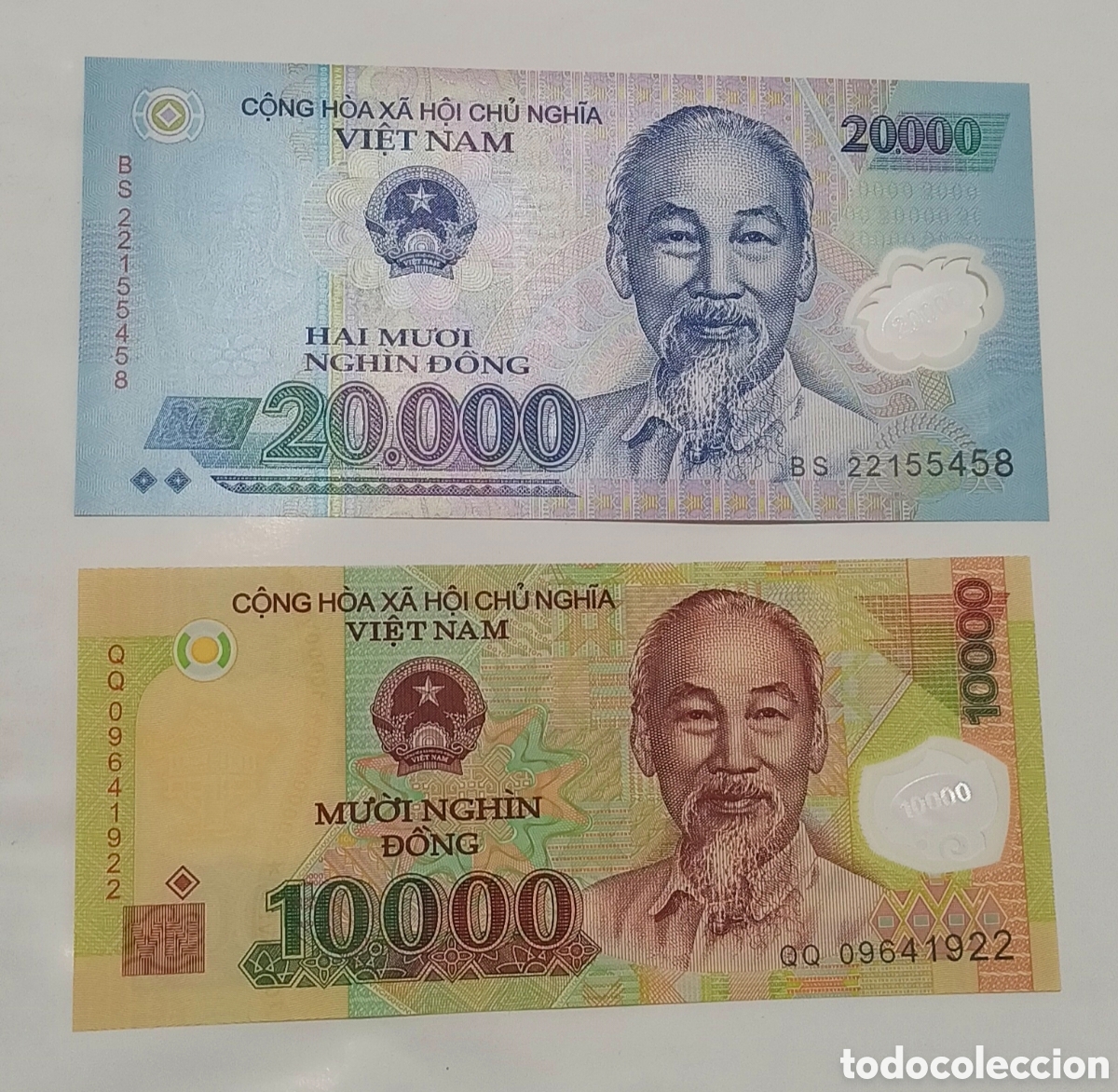 Billetes extranjeros: Set 2 billetes Vietnam pol&iacute;meros originales % sin circular lee descripci&oacute;n