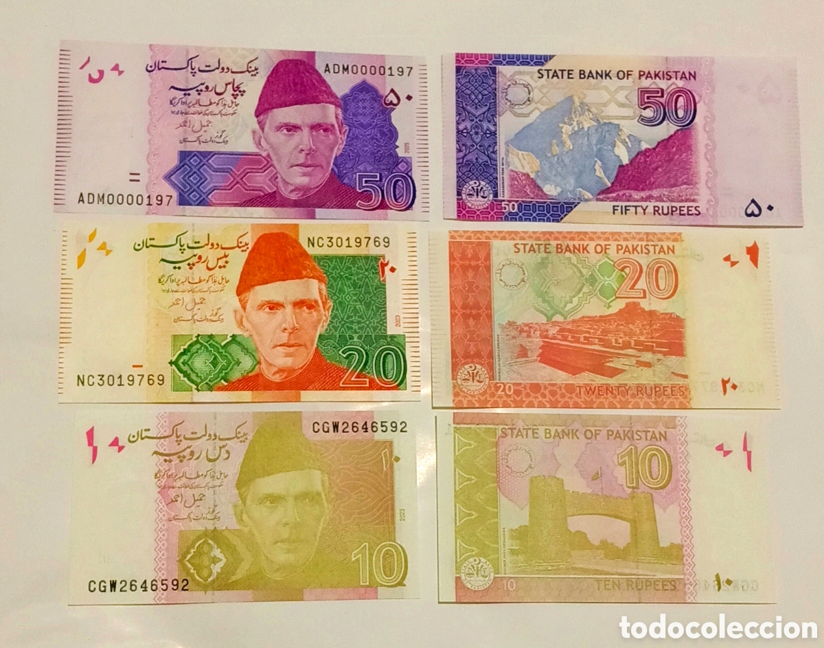 Billetes extranjeros: Set 3 billetes Pakist&aacute;n originales % sin circular lee descripci&oacute;n