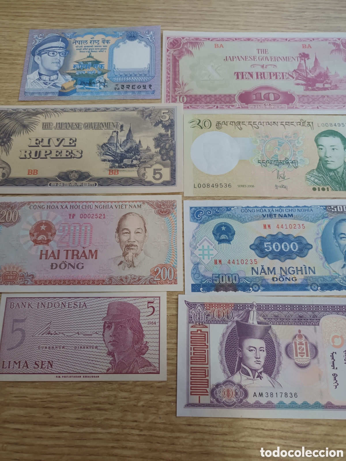 Billetes extranjeros: LOTE DE 8 BILLETES DE DISTINTOS PA&Iacute;SES ASI&Aacute;TICOS SIN CIRCULAR