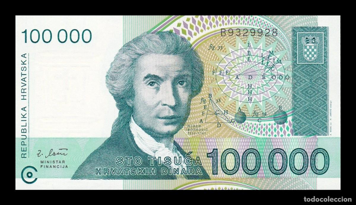 Billetes extranjeros: Croacia 100000 Dinara Ruder Bosković 1993 Pick 27 Sc Unc