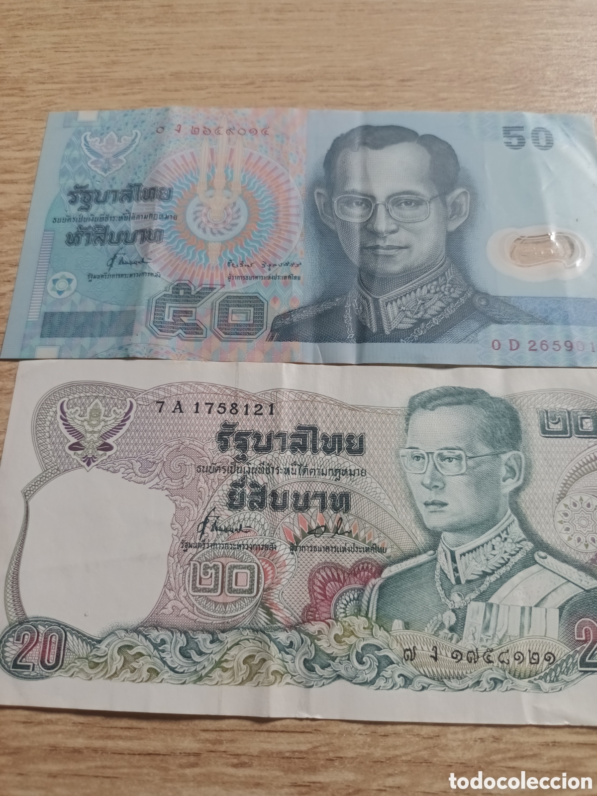 Billetes extranjeros: LOTE DE 2 BILLETES TAILANDESES DE 20 Y 50 BATH A&Ntilde;O 1994