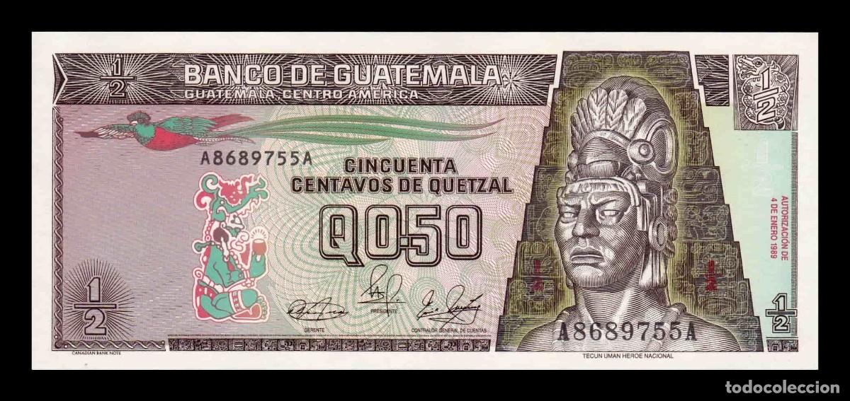 Billetes extranjeros: Guatemala 50 Centavos de Quetzal 1989 Pick 65g Firma 2 Sc Unc