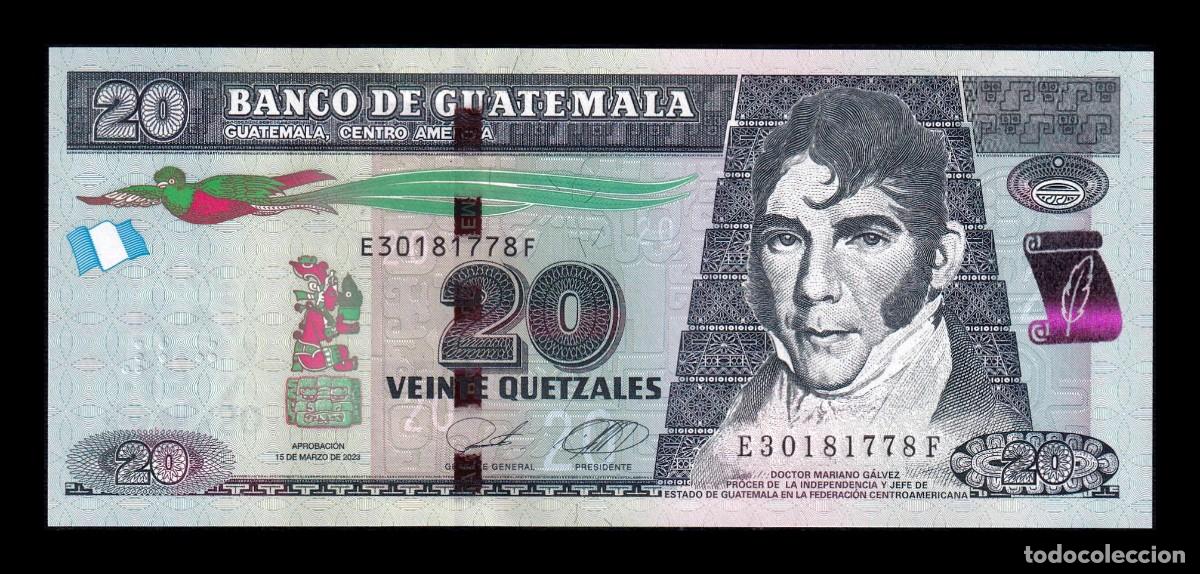 Billetes extranjeros: Guatemala 20 Quetzales Mariano G&aacute;lvez 2023 Pick 124j Sc Unc