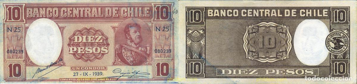 Banconote internazionali: 889 CHILE 1939 10 PESOS CHILE 1939