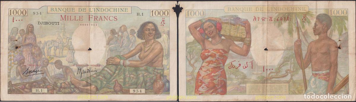 Billetes extranjeros: 1223 DJIBOUTI 1938 DJIBOUTI BANQUE DE L'INDOCHINE 1938 1000 FRANCS