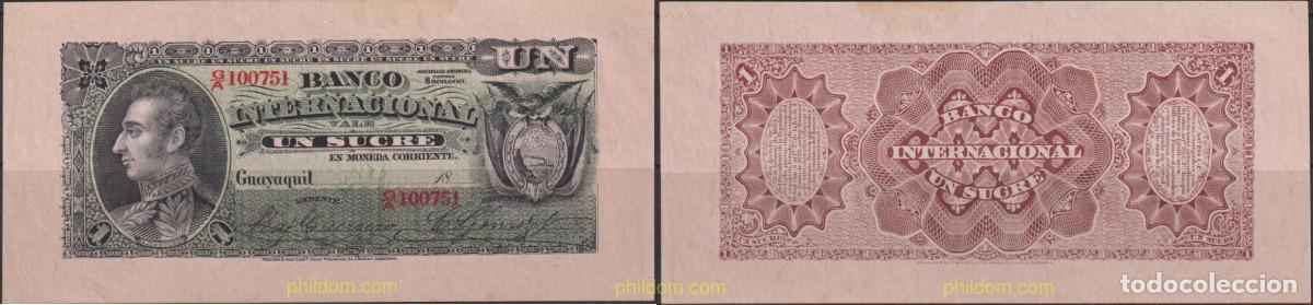 Billetes extranjeros: 1238 ECUADOR 1890 ECUADOR GUAYAQUIL 1 SUCRE 18XX