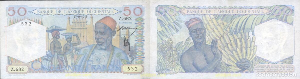 International Banknotes: 1381 AFRICA OCCIDENTAL FRANCESA 1944 AFRIQUE OCCIDENTALE 50 FRANCS 1944