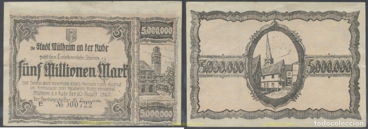Billets internationaux: 1460 ALEMANIA 1923 GERMANY 50000000 MARK 1923 MULHEIM