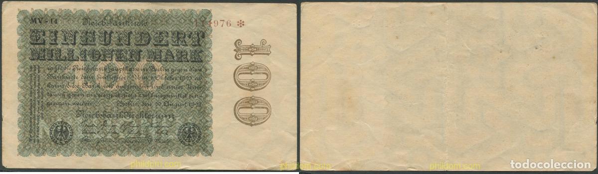 Billets internationaux: 1471 ALEMANIA 1923 GERMANY 100 MILLION MARK 1923