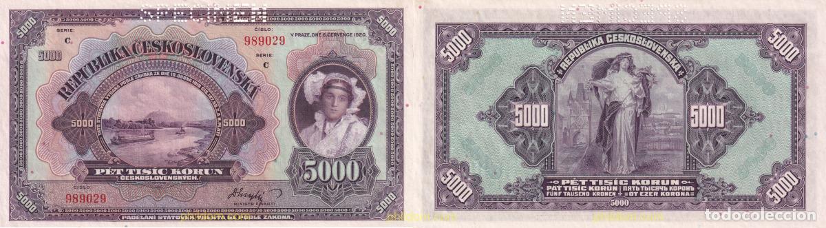 Internationale Banknoten: 1873 CHECOSLOVAQUIA 1920 BOHEMIA & MORAVIA 1920 CZECHOSLOVAKIA 5000 KORUN SPECIMEN