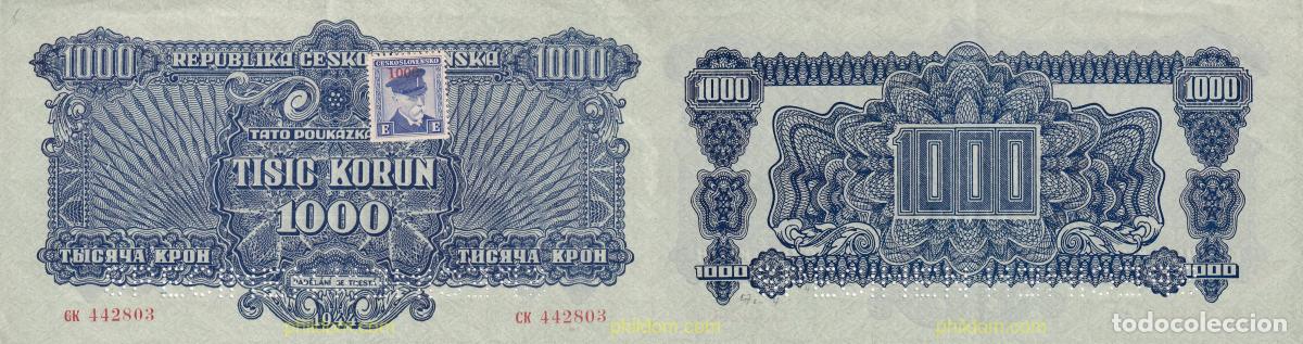 Internationale Banknoten: 1890 CHECOSLOVAQUIA 1945 CZECHOSLOVAKIA 1000 KORUN 1945 SPECIMEN