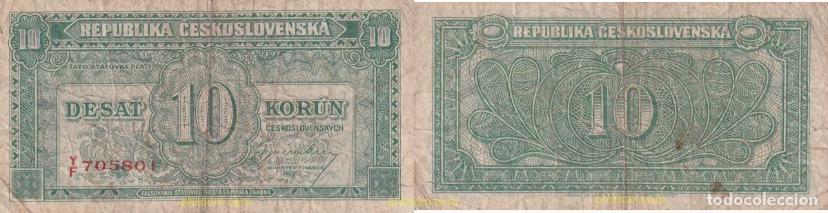 Internationale Banknoten: 1893 CHECOSLOVAQUIA 1945 CZECHOSLOVAKIA 10 KORUN 1945